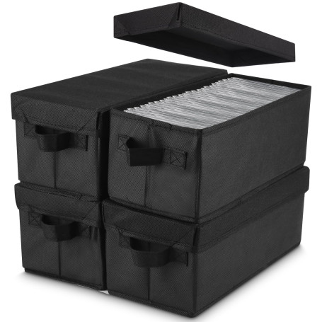 Vuxava Boîte de Rangement CD avec Couvercle – Lot de 4 – Grande Capacité jusqu'à 165 CD – Portable & Anti-Poussière – Idéal pour