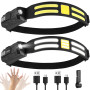 Lot de 2 lampes frontales LED rechargeables - Capteur intelligent avec 6 modes d'éclairage - Affichage numérique de la batterie