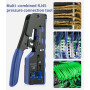 Kit de pince à sertir avec testeur de réseau comprenant une pince à sertir avec tournevis, une pince à dénuder, 50 connecteurs e