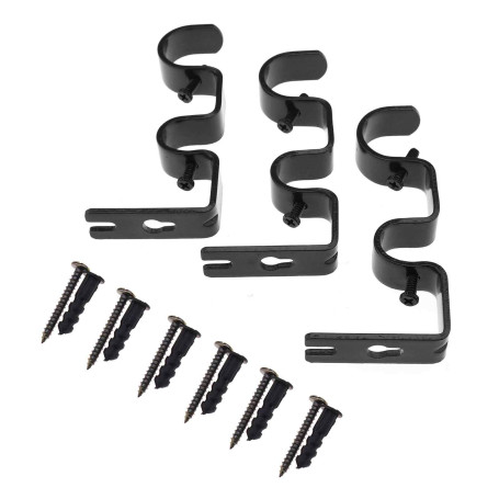 YINETTECH 3pcs Noir Double Pôle Tringle À Rideau Mural Support Crochets Kit avec Vis 1 Pouce Réglable Fenêtre Chambre Décoration