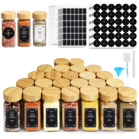 TrustKK Lot de 24 bocaux à épices en verre de 120 ml avec couvercles en bambou