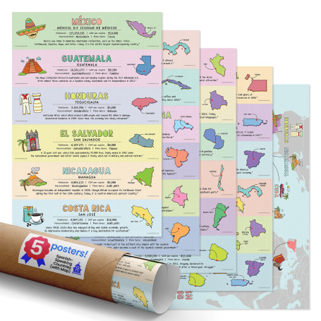 Quarterhouse Lot de 5 posters de pays hispanophones pour la salle de classe