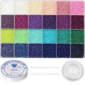 VOOMOLOVE Lot de 15 800 perles de rocaille en verre 12/0, 24 couleurs, 2 mm, avec boîte de rangement en plastique à 24 compartim VOOMOLOVE Lot de 15 800 perles de rocaille en verre 12/0