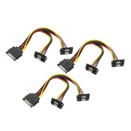 Baolongking Lot de 3 câbles d'alimentation SATA 15 broches mâles vers 2 x SATA 15 broches femelle angle vers le bas
