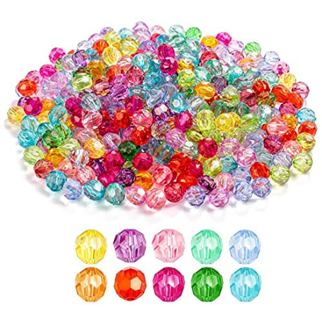 Lot de 350 perles à enfiler en verre cristal 10 mm - Perles multicolores en acrylique pour la fabrication de bijoux