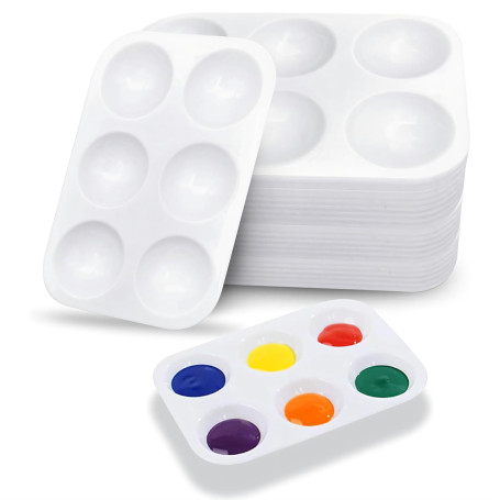 Lot de 20 palettes de mélange de peintures acryliques rectangulaires en plastique avec 6 champs de mélange (blanc)