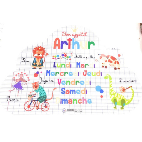Lire et dire - Set de Table prénom Forme Nuage- Arthur- (Recto & Verso) - Bon appétit - Dessins Animaux - 29x41 cm