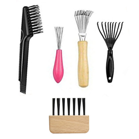5 Pcs Outil de Nettoyage Ensemble，Griffes de Nettoyage de Peigne、brosse à cheveux avec fil métallique râteau manche en bois - Ne