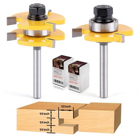 Lot de 2 fraises à rainure et languette avec tige de 6