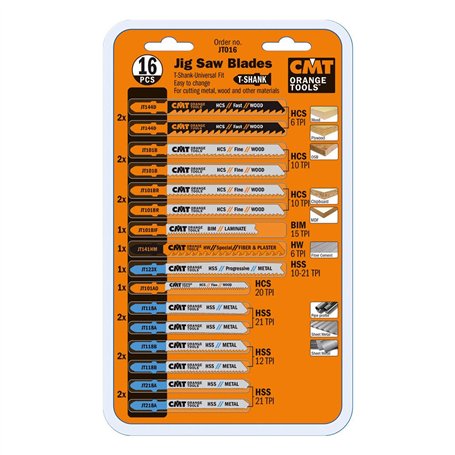 Cmt JT016 Lot de 16 lames de scie T assorties