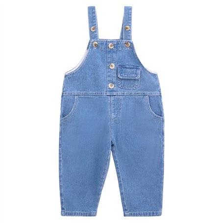 Bébé Tout-petit Garçon Fille Salopette Denim de Base Combinaison Coton Pantalon en Jean avec Bretelles - Bleu Classique Uni Jean