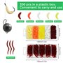 VGECEE 350PCS Leurres de Pêche en Plastique Souple, Appâts de Pêches Faux Asticots vers de Terre Ver la Pêche Leurres Simulation