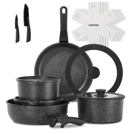 JEETEE Batterie de Cuisine Antiadhésive 17 pièces avec Poignée Amovible