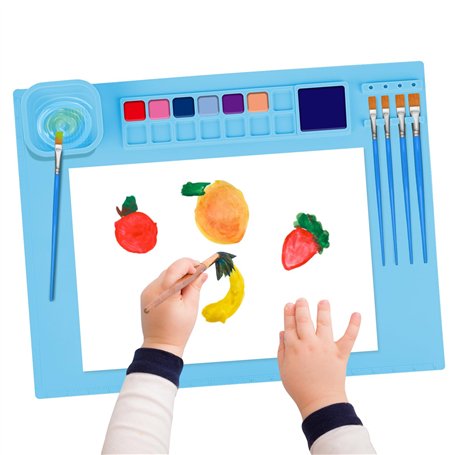 YARVPUV Tapis de Peinture en Silicone pour Enfants 51x41cm Tapis Peinture Silicone avec Compartiments de Peinture