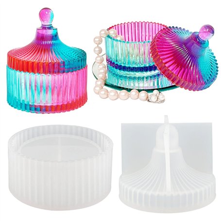 Tuxuzal Moule en silicone époxy - Boîte de rangement en silicone - Avec couvercle - Rainures - En résine époxy - Pour photophore