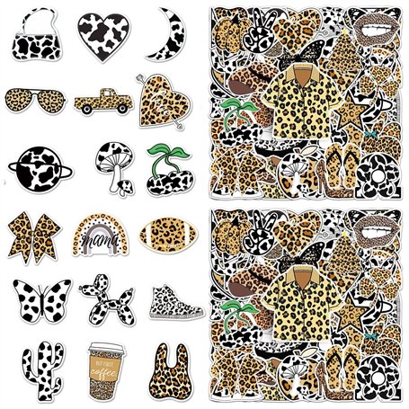 COACOM 100 Morceaux D'Autocollants De Graffitis De Motif De Vache À Imprimé Léopard
