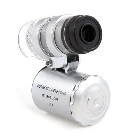 Aussel 60X Mini poche éclairante Jewelers Loupe Loupe Microscope réglable avec UV Détecteur de fluorescence et LED White Lights