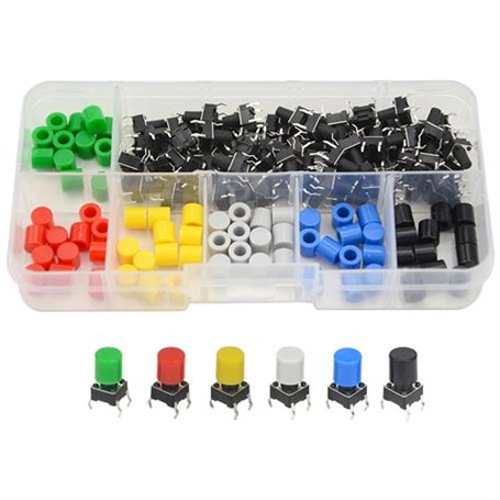 Wgcd 72 pcs momentané tactile Tact Push Button Micro Switch 6 x 6 x 9 mm 7 couleurs capuchon pour Arduino