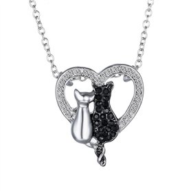 Collier avec pendentif Feilok, motif animal, avec cœur, noir et blanc, pour amoureux de chats Collier avec pendentif Feilok