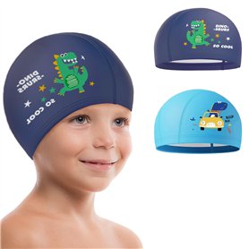 Echehi Bonnet de Bain pour 2 pièces Dinosaures Garçon, Bonnet de Bain Enfants en Polyester Imperméable, Bonnet Piscine Enfant Echehi Bonnet de Bain pour 2 pièces Dinosaures Garçon