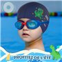 Echehi Bonnet de Bain pour 2 pièces Dinosaures Garçon, Bonnet de Bain Enfants en Polyester Imperméable, Bonnet Piscine Enfant
