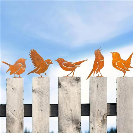 ZYEKIU 5 Pièces Oiseaux Decoratifs Decoration Jardin Exterieur Deco Exterieur Patine Rouille Naturelle Déco Jardin Métal Rouillé