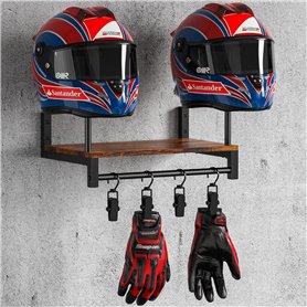 Porte Casque Moto Mural, support mural rétro avec planches en bois, 2 supports de casque pour gilet tactique, casque, plaque, mo Porte Casque Moto Mural