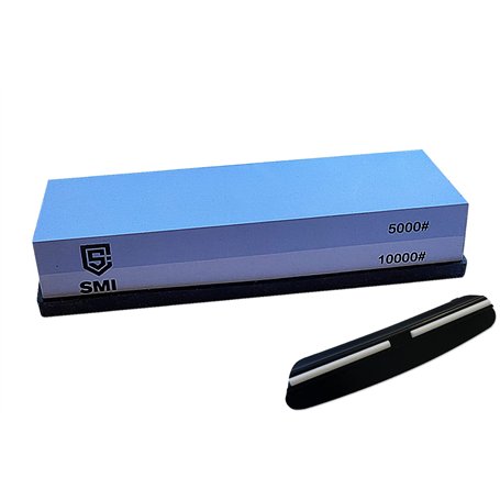 SMI Pierre a Aiguiser Affuteur Couteau Pierre à Affûter Double-Face grain 5000/10000 avec Base en Silicone Antidérapant et Guide