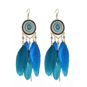 BJH Earrings d'oreilles Pendantes élégantes Boucles d'oreilles Frange Plumes Longues Boho Bleu