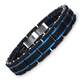 COOLMAN Bijoux Hommes Bracelets Acier Inoxydable Bleu Noir Réglable 16,5-23 cm (avec boîte cadeau de marque), 17 centimeters, Ac COOLMAN Bijoux Hommes Bracelets Acier Inoxydable Bleu Noir Réglable 16