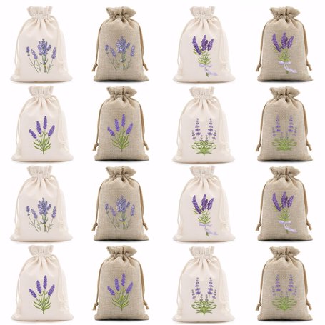 Ziyonix 16 Pièces Sachet Lavande Vide Sachets de Lavande avec Cordon de Serrage Petit Sac en Tissu Lavande Brodé Sachets en Toil