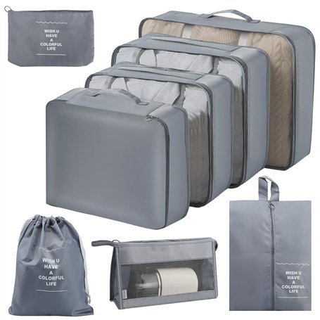 Organiseurs de bagages 8 pièces – Organisateur de valise – Rangement de valise – Organisateur de valise – Compartiment de valise