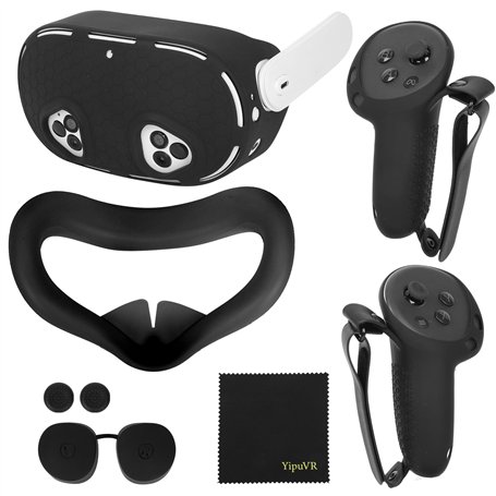 YipuVR Kit de Protection en Silicone pour Meta Quest 3S - Accessoires VR avec Coque et Housse pour Console et Poignée