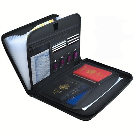 Porte-documents A4 ignifuge avec 13 compartiments et fermeture éclair