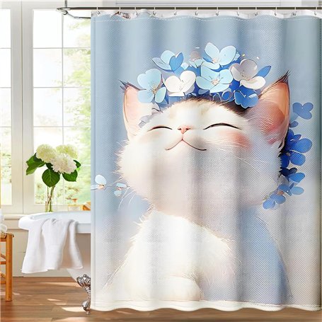 FeinKulturia Rideau de douche chat - 180 x 200 cm - Épais - Lavable - Anti-moisissure - Imperméable - Motif amusant - Rideau de