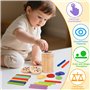 Mexgcom Jeux Montessori 3 en 1 Jouet, Jouets Enfant 1 2 3 Ans, Jouet en Bois Éducatif avec Activités de Tri Sensoriel, Apprendre