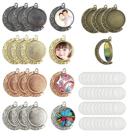 DUGYIRS 60 Pièces Pendentif Double Face Rotation Lunaire Kit de Plateau-20 Pièces Réglage Cabochon Double Face 25mm et 40 Pièces