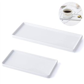 Plateau en Porcelaine Blanche, 2 Plateau de Lavabo en Céramique, Plateau Rectangulaire en Résine, Plateaux de Rangement Organise Plateau en Porcelaine Blanche