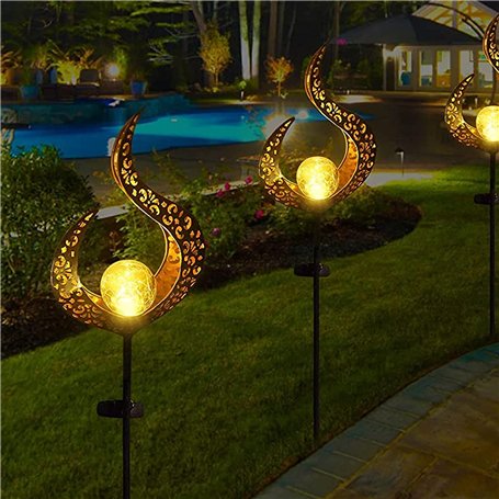 Lot de 2 lampes solaires d'extérieur en métal creux - LED décoratives - Lampe solaire d'extérieur - Torche solaire - IP65 - Déco