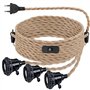 Kit de Suspension en Corde de Chanvre - Douille Avec Prise et Interrupteur - Câble Vintage E27 - 3 Ampoules Incluses - Suspensio