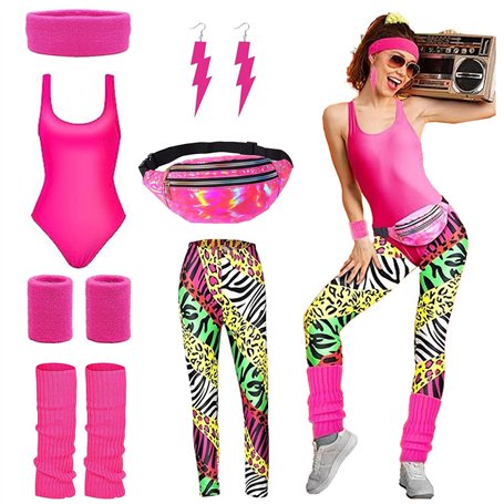 Uirheurd Tenue des Années 80 et 90 pour Femme - Accessoires Inclus: Bandeaux