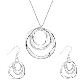 KONFEN Parure Argent Femme, Plaqué Argent Cercle Ensemble Collier Pendentif Boucle d'Oreilles Géométrie, 2 Pièces Bijoux Fantais KONFEN Parure Argent Femme