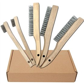NICAVKIT Lot de 5 brosses à fil manuel avec manche en bois