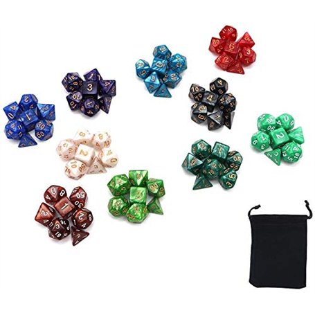 DollaTek 10 Ensemble de dés polyédriques Ensembles de dés complets (70 pièces) de D4 D6 D8 D10 D% D12 D20 Compatible avec Les do