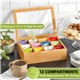 ZQEJEFD Boîte à thé en Bois avec 12 Compartiments 28 x 22.5 x 9 cm, Boîte a The Compartiments avec Couvercle Fenêtre Transparent