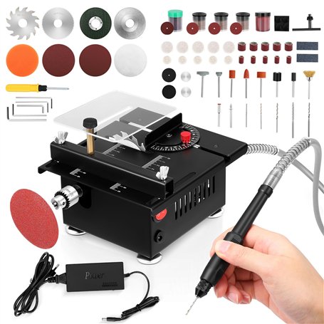 Yapasopu Mini scie circulaire de table 100W 0.1mm-16mm Petite scie à bois bricolage acrylique tronçonneuse modèle de précision s