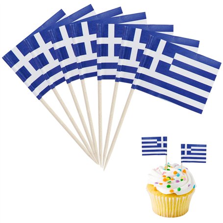Lot de 150 cure-dents décoratifs - Drapeau de la Grèce - Drapeaux de cure-dents - Pour cocktail