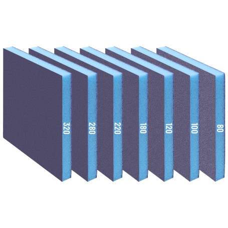 Lot de 7 éponges abrasives - 80/120/180/220/320/400 - 7 éponges de ponçage différentes - Assortiment de tampons abrasifs - Grain