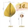 Lot de 4 décorations de gâteau en feuille de palmier - 10 boules de gâteau dorées - Drapeau pliable en feuille de palmier - Inse