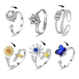 Yeefunjoy 6Pcs Bague Anti Stress Femme, Fidget Bague pour Femmes, Réglable Anneau Ouvert Ensemble, Zircone Bague Soulagement du  Yeefunjoy 6Pcs Bague Anti Stress Femme
